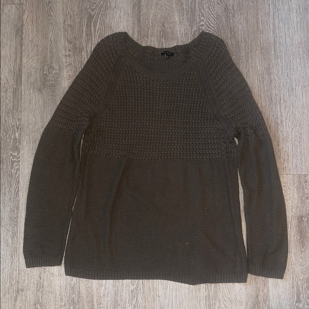 Talbots Olive Textured Knit Top cashmere blend sweater pull over long sleeve